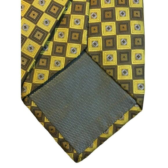 5/$10 Joseph Feiss 100% Silk Tie Brown Gold Geometric 58" - Picture 6 of 6